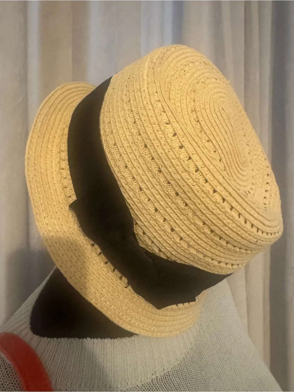 August Hats Beige Straw Cloche with Black Bow